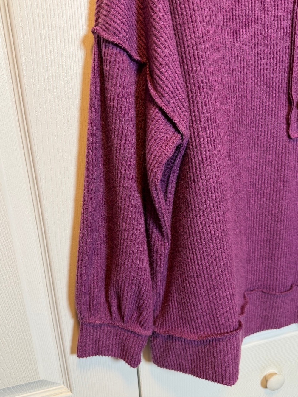 Andrée by Unit Large Purple Waffle Knit Henley Pullover Top Balloon Sleeve - Picture 3 of 7